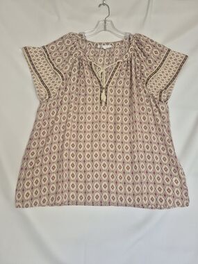 DR2 Pink Diamond Print Tie-Front Blouse